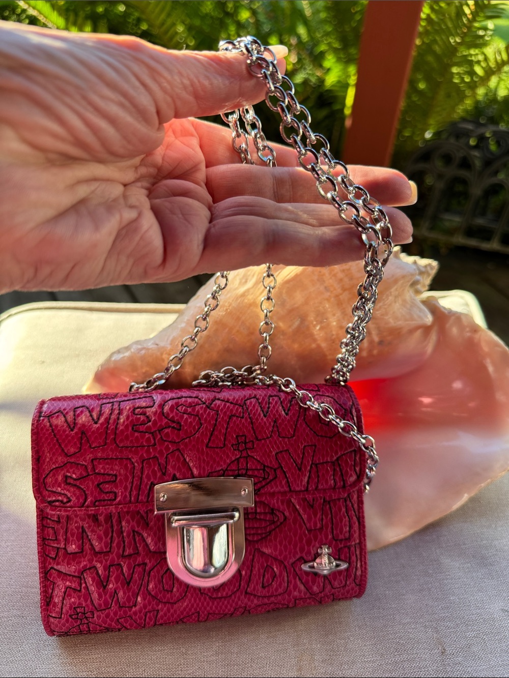 Vivienne Westwood Fuchsia Quilted Leather Mini Wallet/Clutch w Silver Hardware